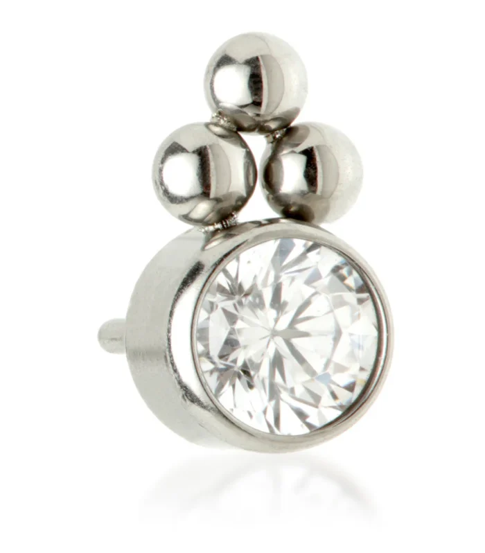 TI THREADLESS BEZEL GEM WITH TRI BEADS ATTACHMENT