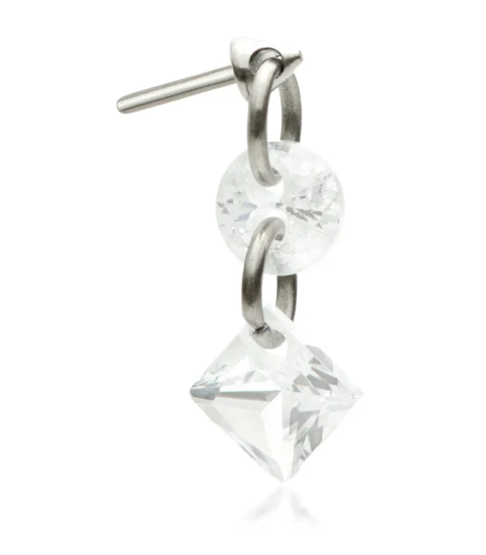 TI THREADLESS ATTACHMENT WITH DOUBLE ROUND AND PRINCESS CUT GEM CHARM