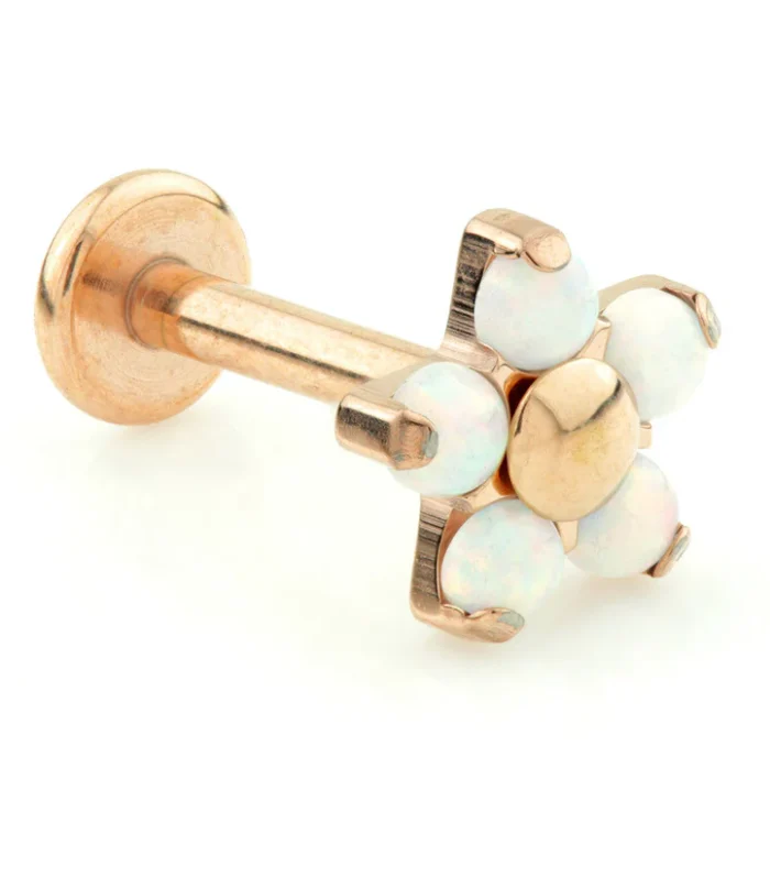 Rose Gold Titanium Micro Opal Flower Labret - 5 Petals