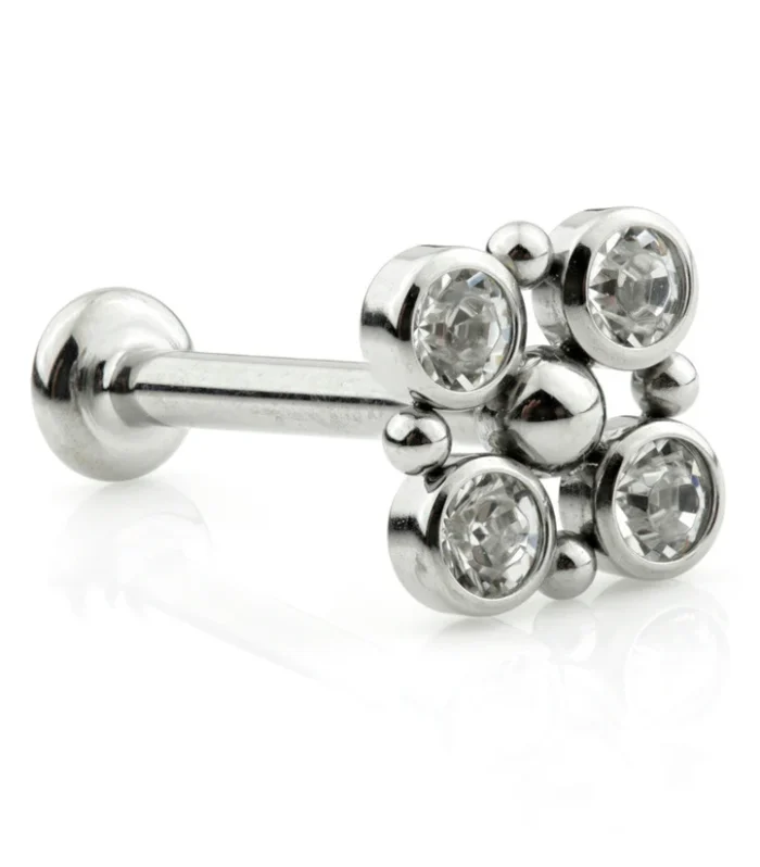 Ti Couture Internal Labret with Gem Dot Square 3mm Base 1.2mm (0.8mm)