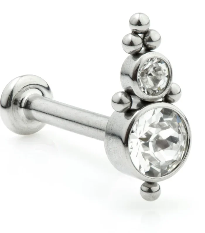 Ti Couture Internal Labrets 2 Gem Cluster 3mm Base 1.2mm (0.8mm)
