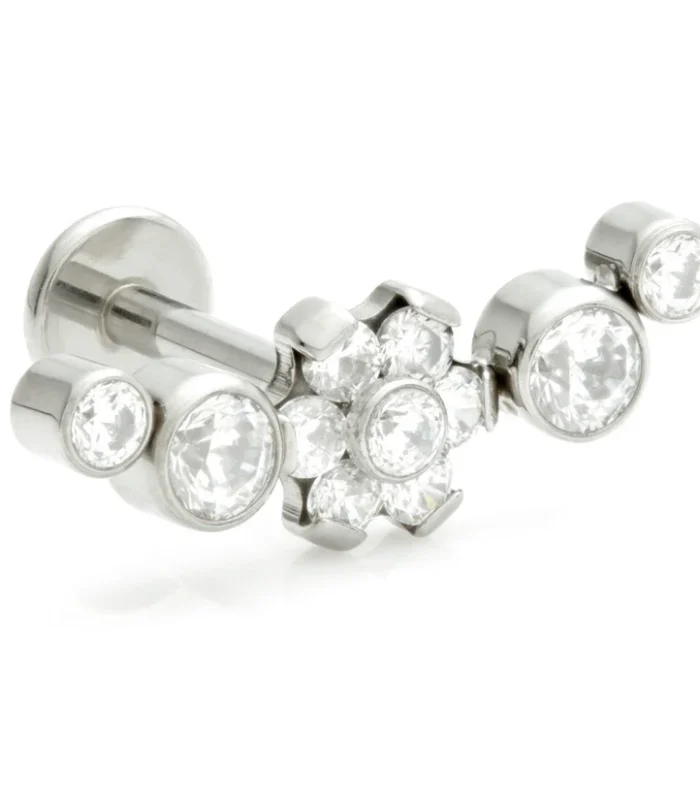 Ti Internal Labret with Bezel Cluster with Flower Center Attachment