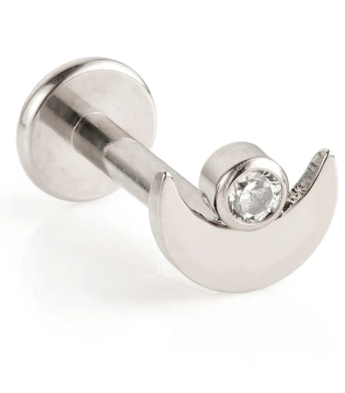 Ti Internal Labret with Crescent Gem Moon Attachment