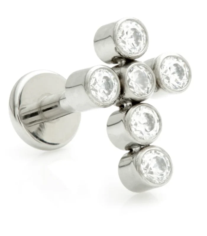 Ti Internal Labret with Cross Shaped Jewelled Bezel Set Attachment