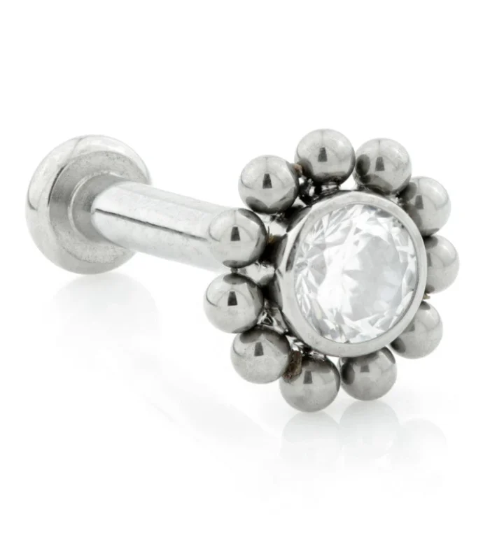 Ti Internal Labret with Gem and Bead Surround Attachment