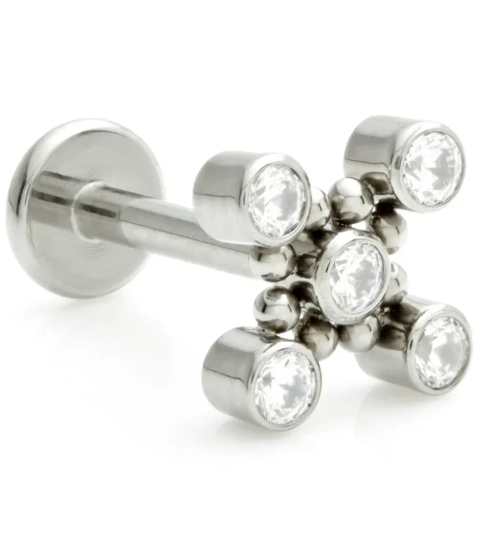 Ti Internal Labret with Jewelled Bezel Flower with Surrounding Beads Attachment