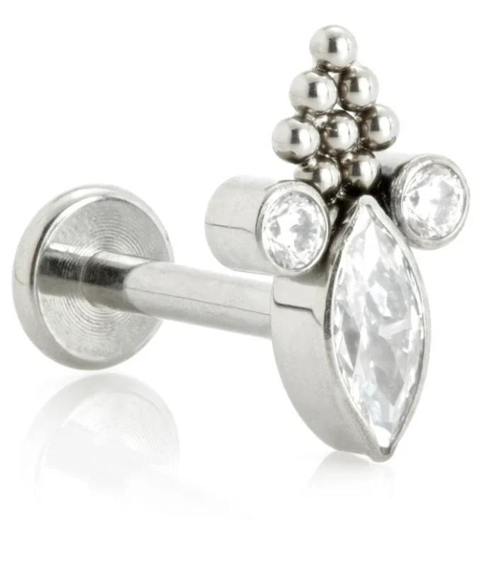 Ti Internal Labret with Jewelled Bezel Marquise with Gem and Beads Top Attachment