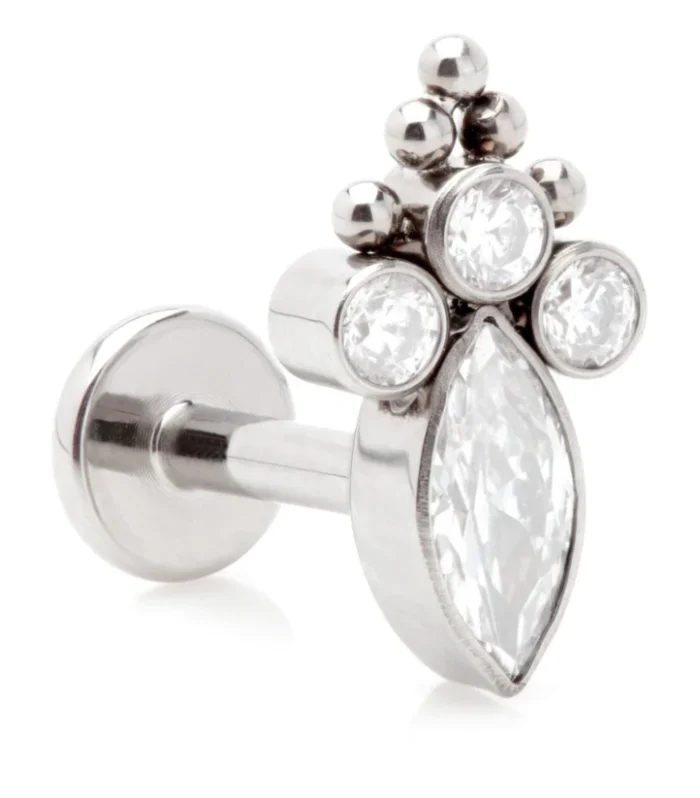 Ti Internal Labret with Jewelled Bezel Marquise with Triple Gem and Beads Top Attachment