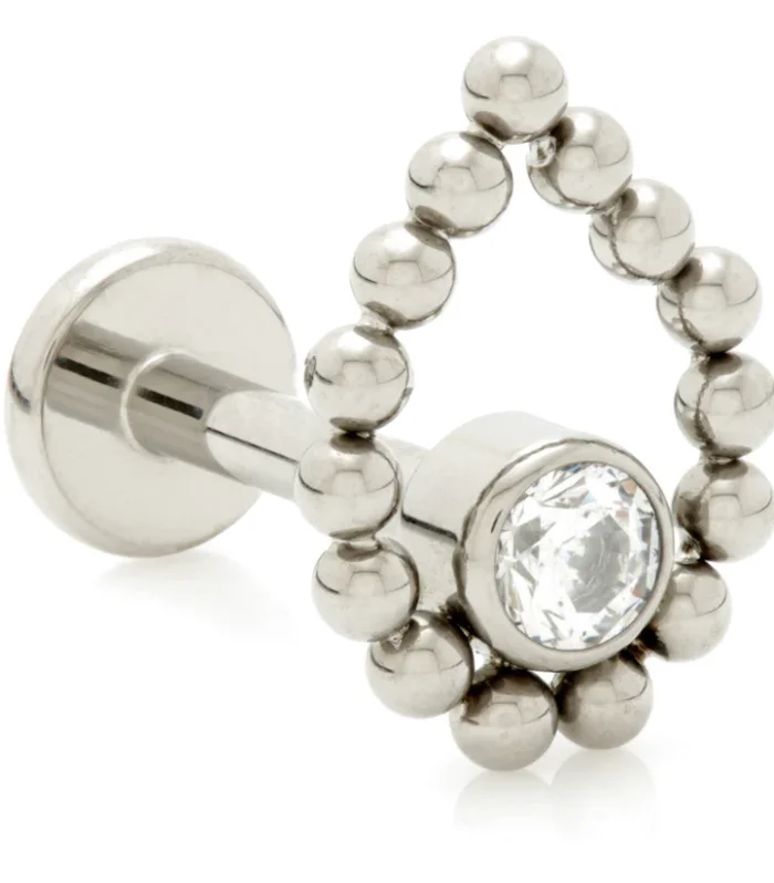 Ti Internal Labret with Jewelled Bezel with Tear Shaped Ball Cluster Attachment
