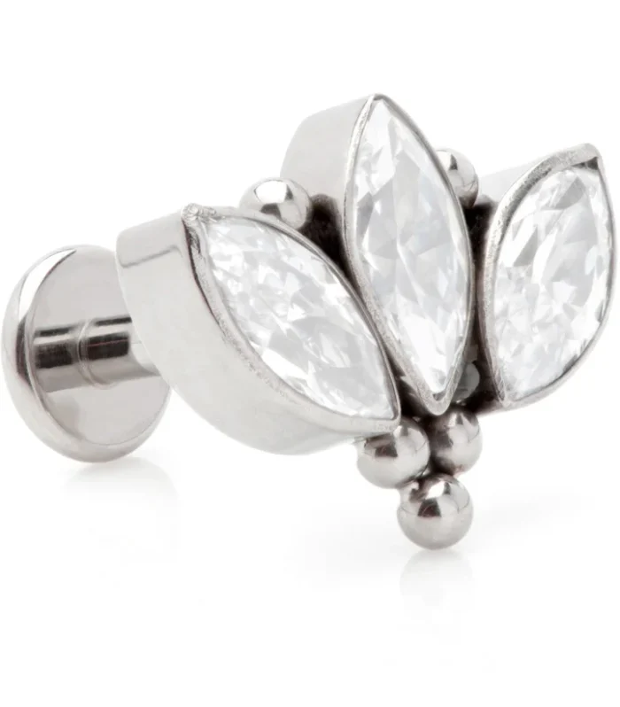 Ti Internal Labret with Jewelled Triple Marquise with Tri Beads Attachment