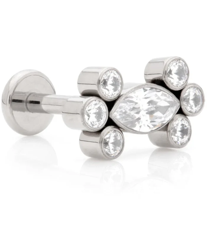 Ti Internal Labret with Single Marquise with Double Tri Beads Attachment