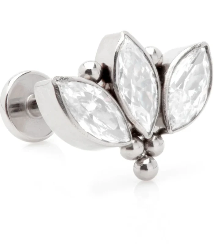 Ti Threadless Labret with Jewelled Triple Marquise with Tri Beads Attachment