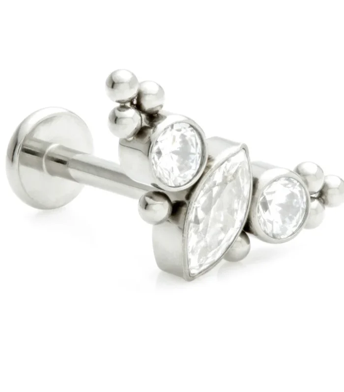 Ti Threadless Labret with Marquise Crescent with Tri Beads Attachment