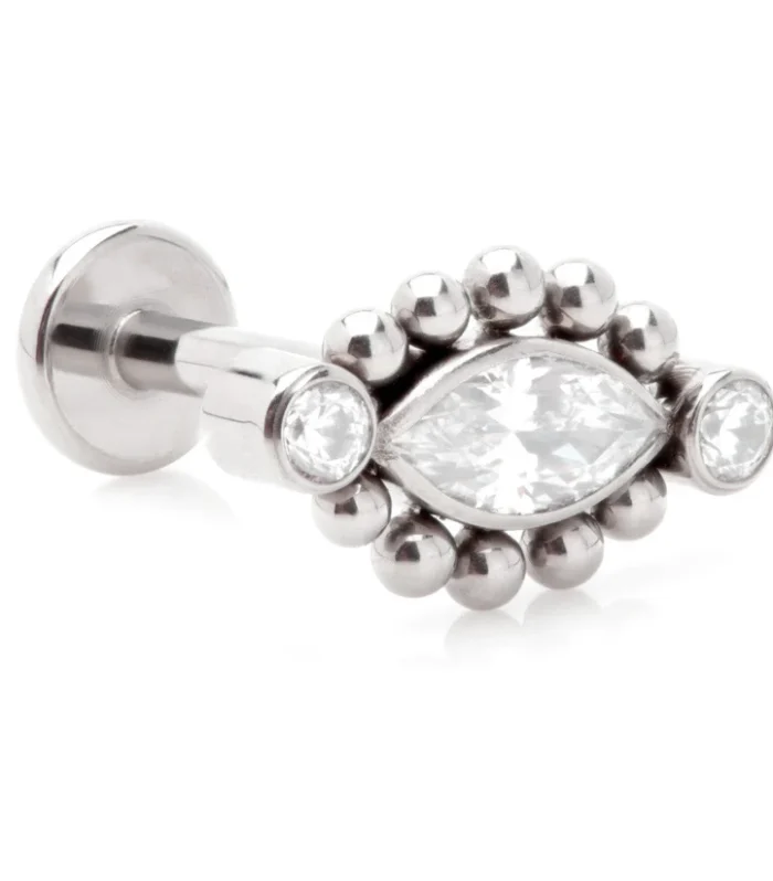 Ti Threadless Labret with Millegrained Marquise with Side Gems Attachment