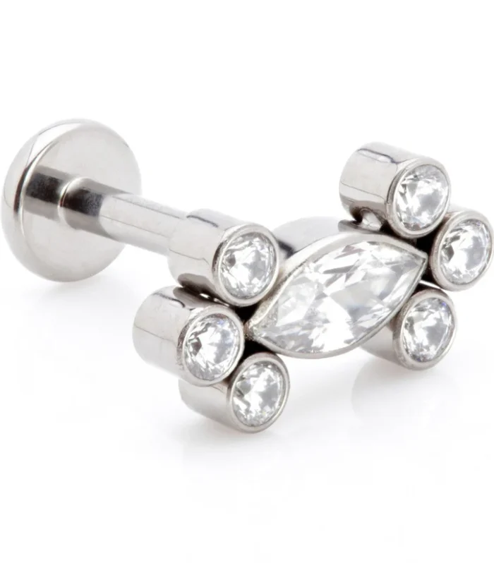Ti Threadless Single Marquise with Double Tri Beads Labret