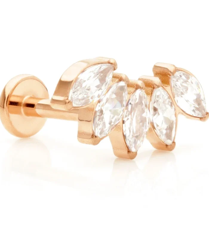 Rose Gold Ti Threadless Labret with Prong Jewelled Marquise Cluster Attachment