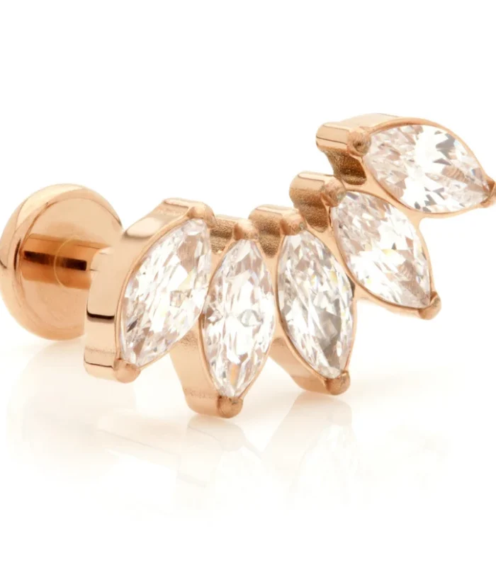 Internal Rose Gold Ti Labret with Jewelled Marquise Crescent Attachment
