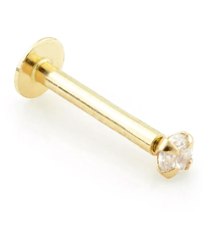 14ct Gold Micro Labret with Internal Screw Prong Set Diamond 1.2mm