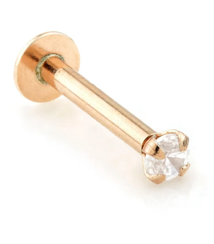 14ct Gold Micro Labret with Internal Screw Prong Set Gem