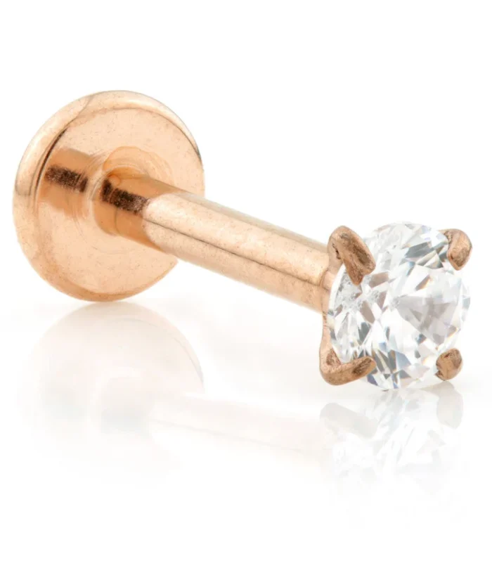 Rose Gold Ti Threadless Micro Labret With Prong Set Gem