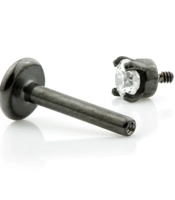 Ti Couture Internal Gun Metal Labrets with Prong Set Gem 1.2mm