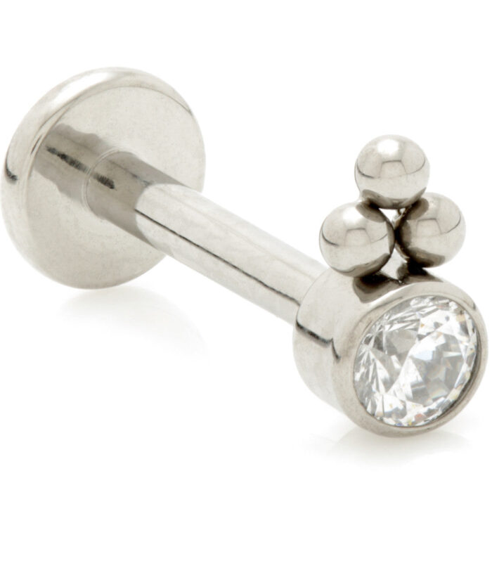 Ti Threadless Labret with Bezel Gem with Tri Beads Attachment