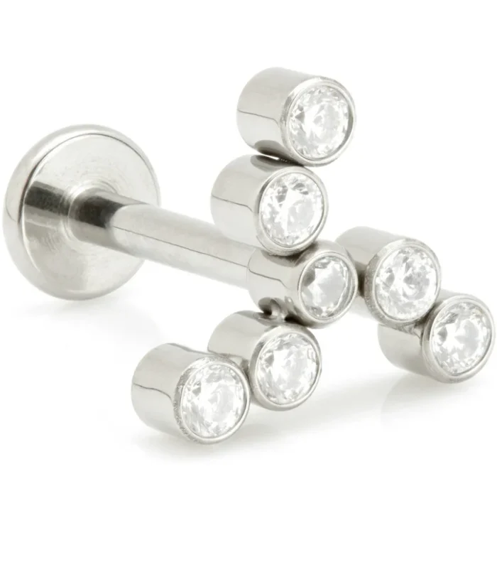 Ti Threadless Labret with Windmill Shaped Jewelled Bezel Set Attachment