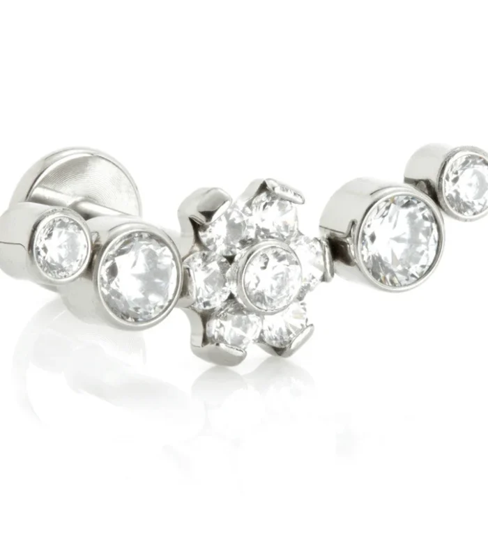 Ti Threadless Labret with Bezel Cluster with Flower Center Attachment