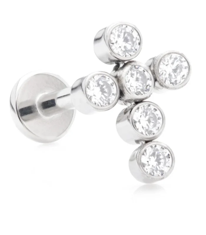 Ti Threadless Labret with Cross Shaped Jewelled Bezel Set Attachment