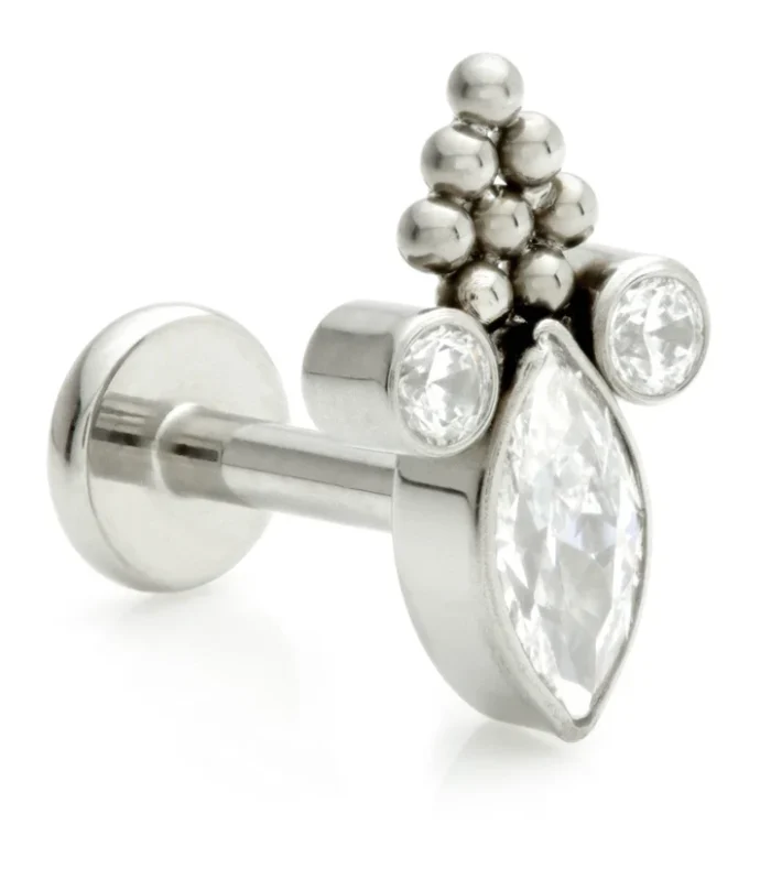 Ti Threadless Labret with Jewelled Bezel Marquise with Gem and Beads Top Attachment