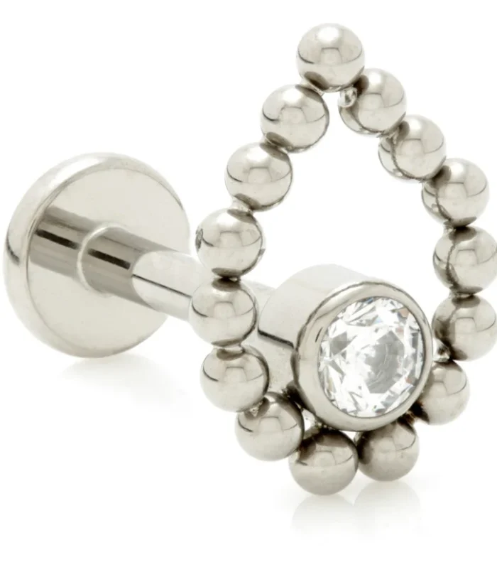 Ti Threadless Labret with Jewelled Bezel with Tear Shaped Ball Cluster Attachment