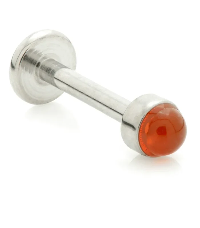 Ti Threadless Labret with Red Agate Stone Bezel Attachment