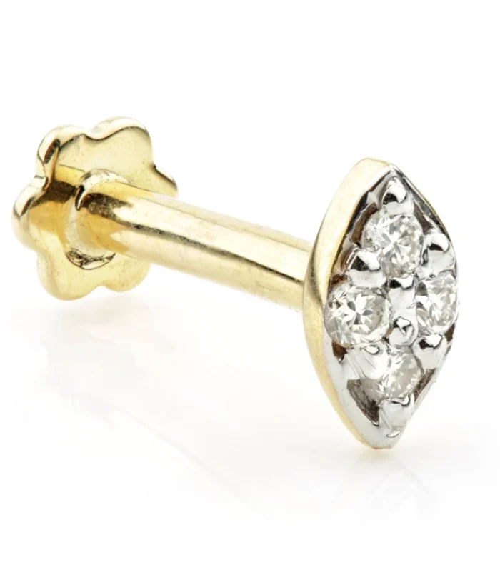 TL - 14ct Gold Diamond Marquise Internal Labret