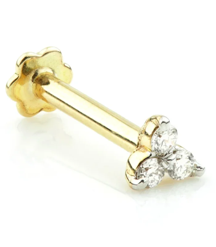 TL - 14ct Gold Diamond Trinity Internal Labret