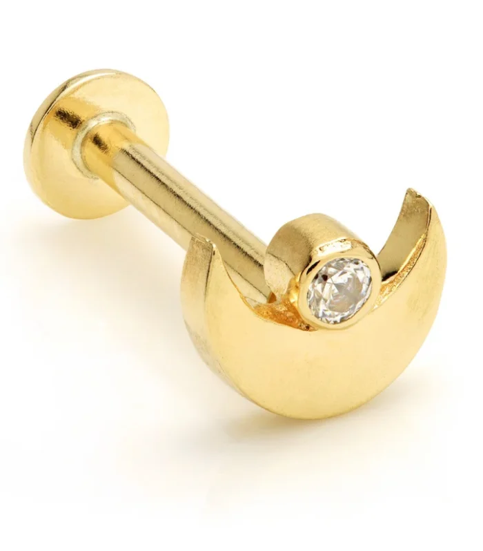 TL - 9ct Gold Crescent Moon With Gem Internal Labret