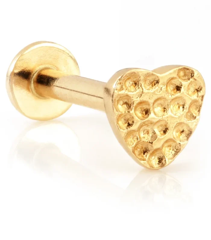 TL - 9ct Gold Hammered Heart Internal Labret