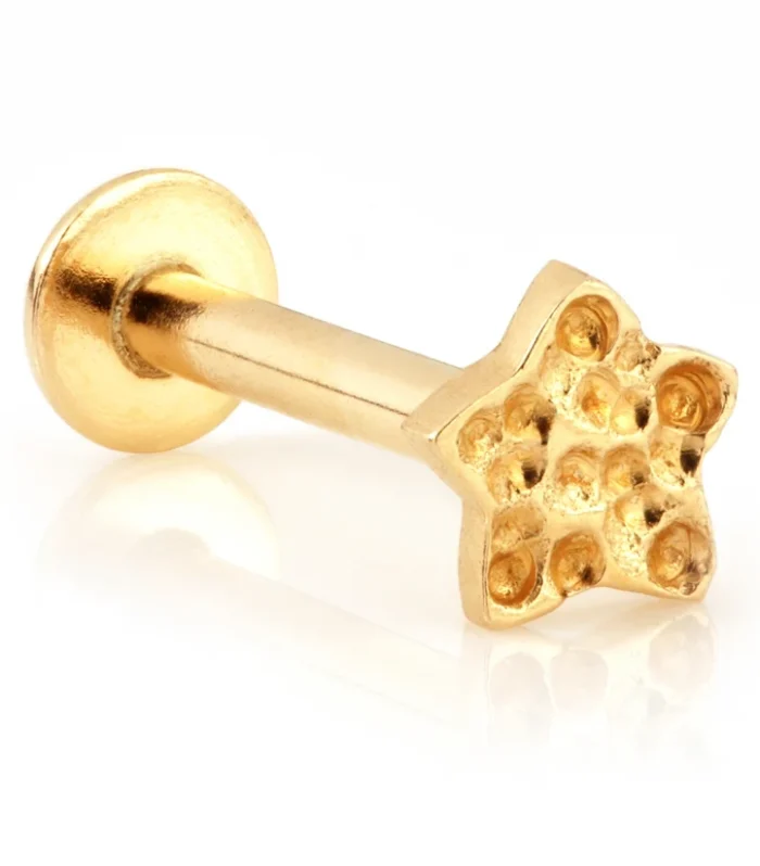 TL - 9ct Gold Hammered Star Internal Labret