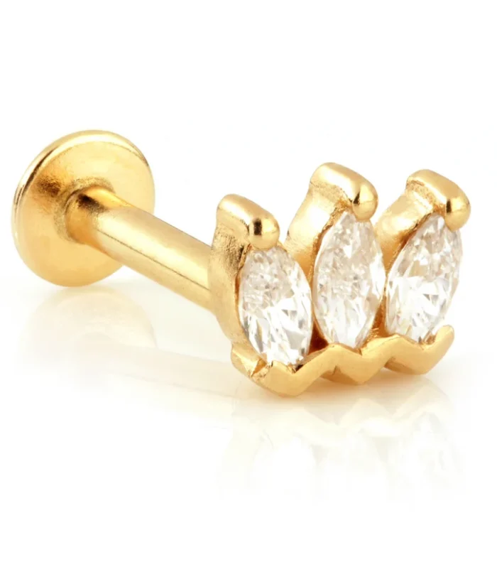 TL - 9ct Gold Triple Marquise Jewelled Internal Labret