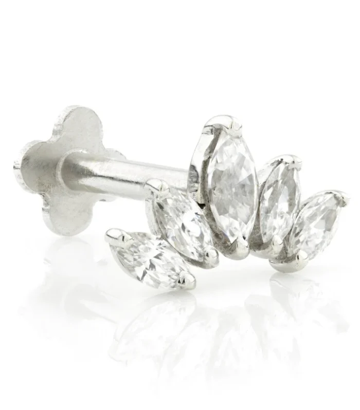 Gold Crescent Marquise Flatback Stud with Gemstones
