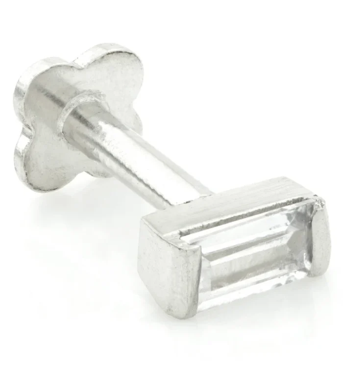 Solid Gold Jewelled Baguette Internal Thread Flatback Stud