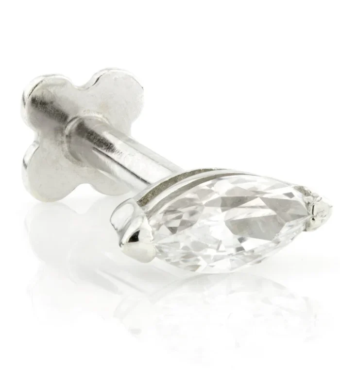 Solid Gold Marquise Flatback Stud with Gemstone