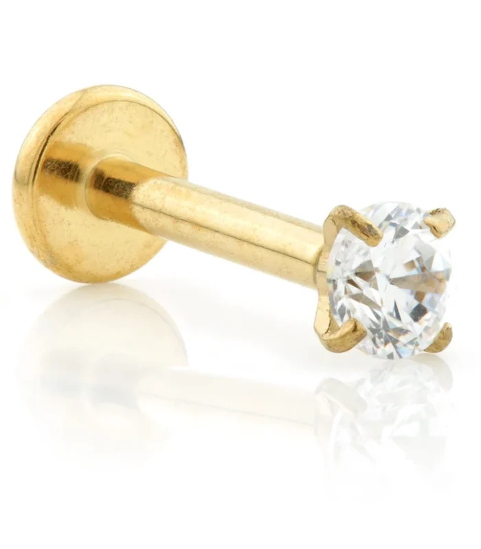 Zircon Gold Ti Threadless Micro Labret With Prong Set Gem