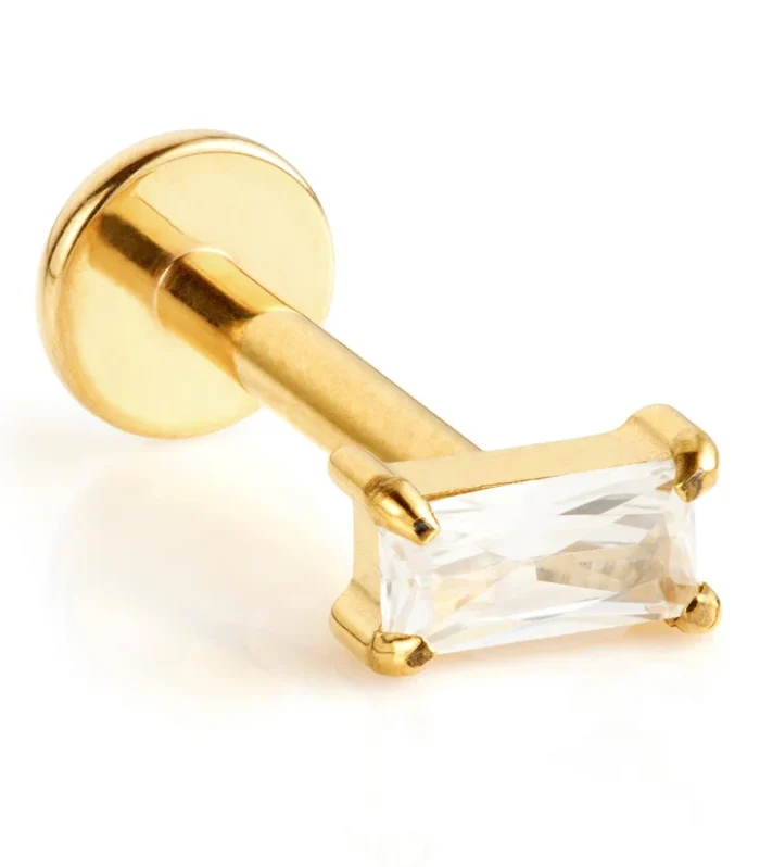 Zircon Gold Ti Internal Labret with Mini Baguette Gem Attachment