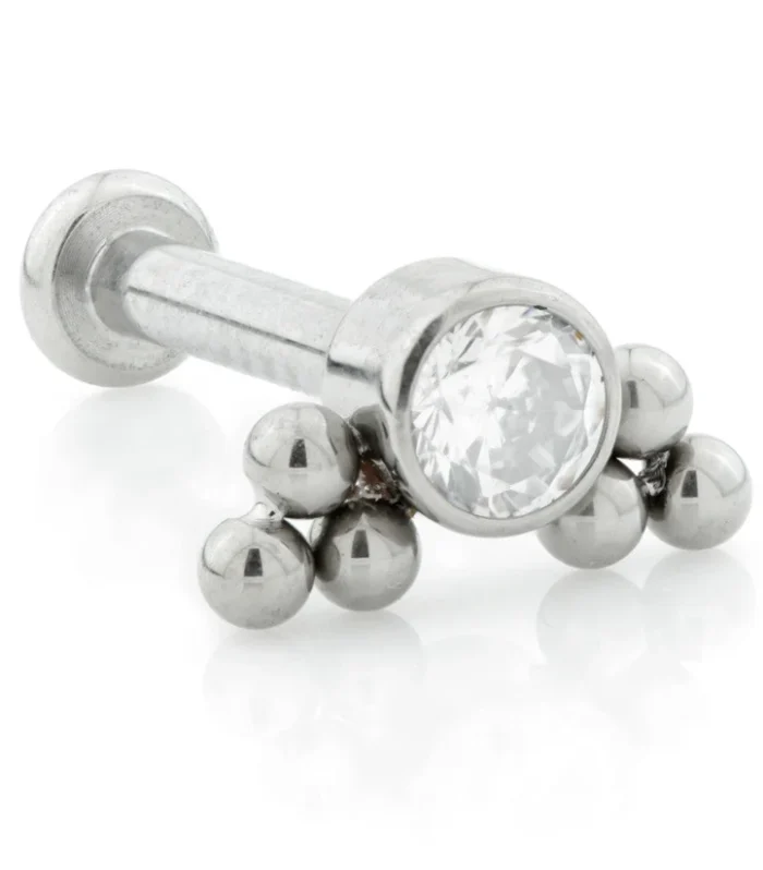 Ti Threadless Labret with Gem Double Tri-Bead Cluster Attachment