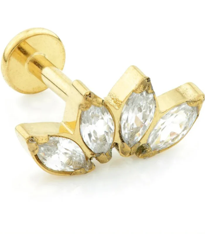 Zircon Gold Ti Threadless Labret with Marquise Gem Crescent Top