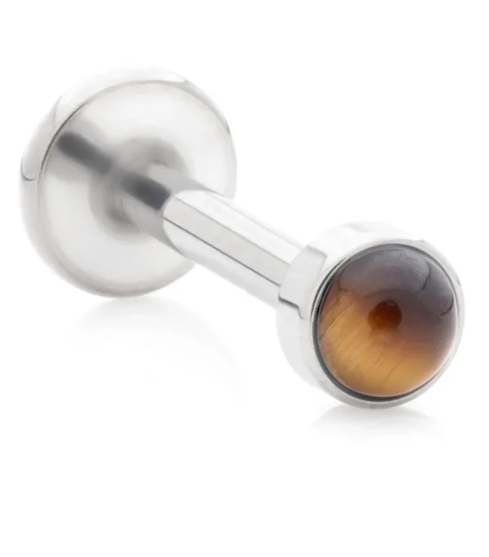 Ti Threadless Labret with Tiger Eye Stone Bezel Attachment