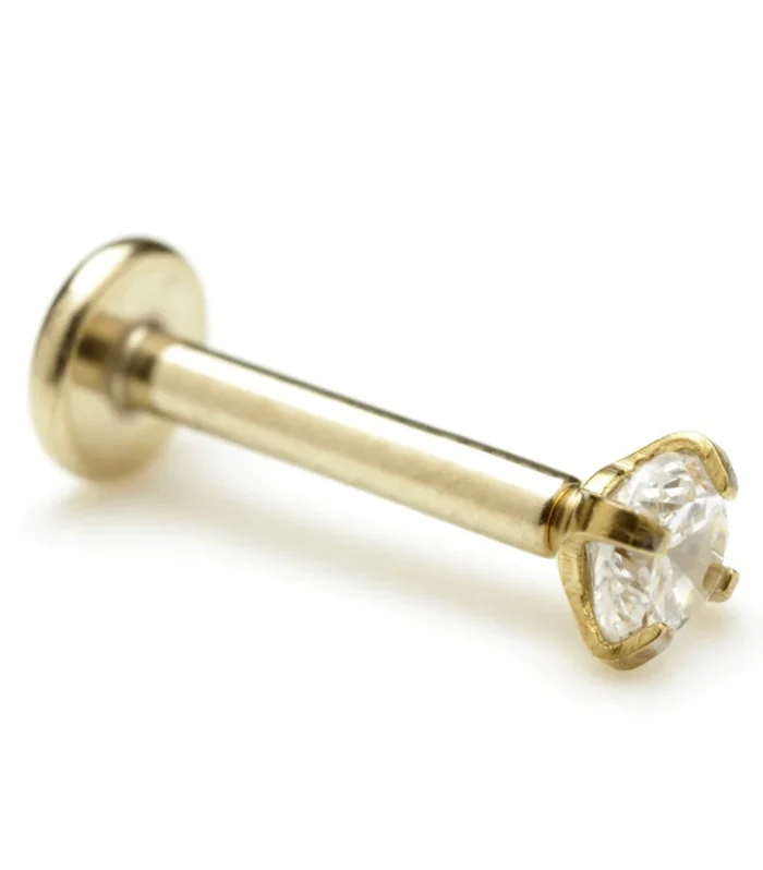 Internal Thread PVD Zircon Gold Ti Micro Prong Gem Labret