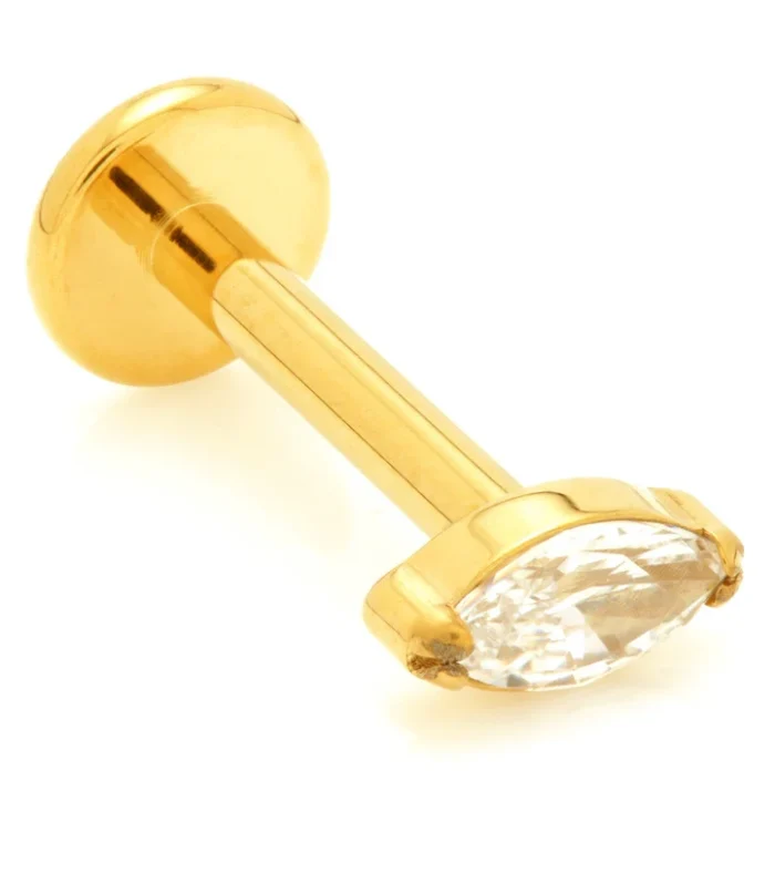 Internal Zircon Gold Ti Labret with Marquise Gem Attachment