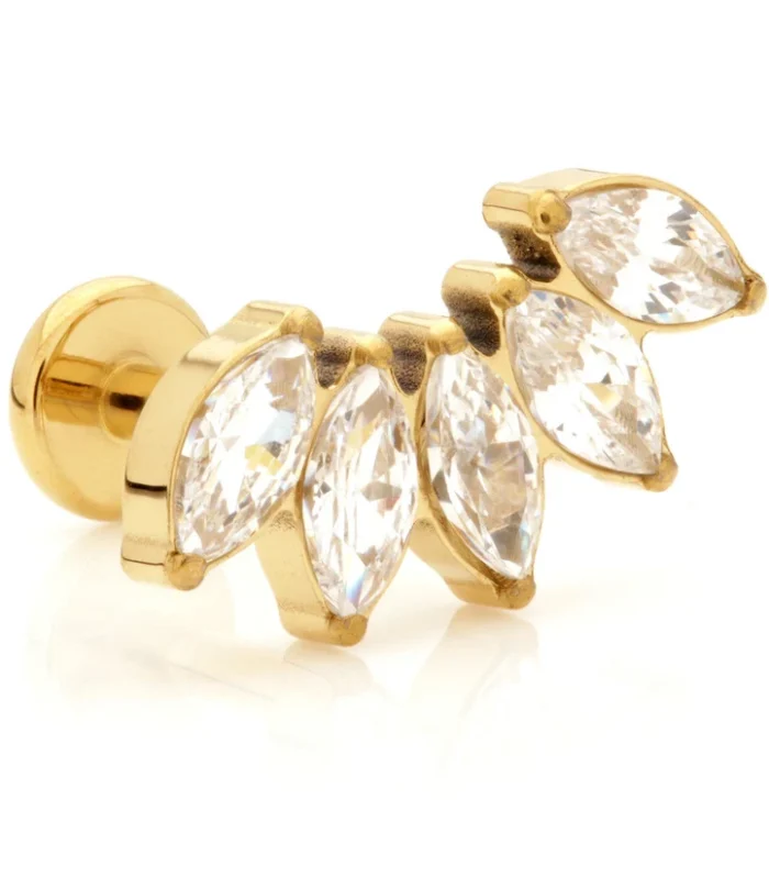 Internal Zircon Gold Ti Labret with Jewelled Marquise Crescent Attachment