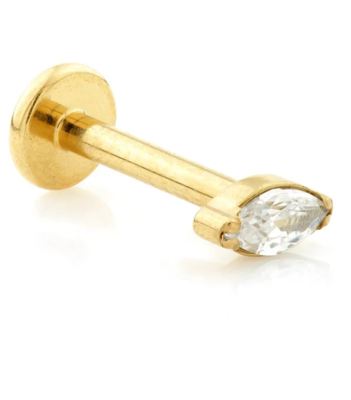 Zircon Gold Ti Threadless Micro Labret With Marquise Gem